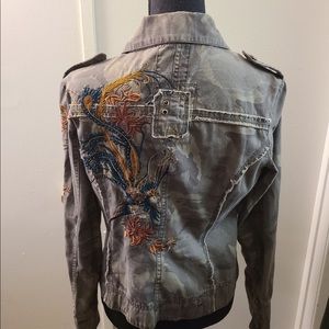 BD Branded Camo Military Jacket Embroidered & Beaded Floral NWOT